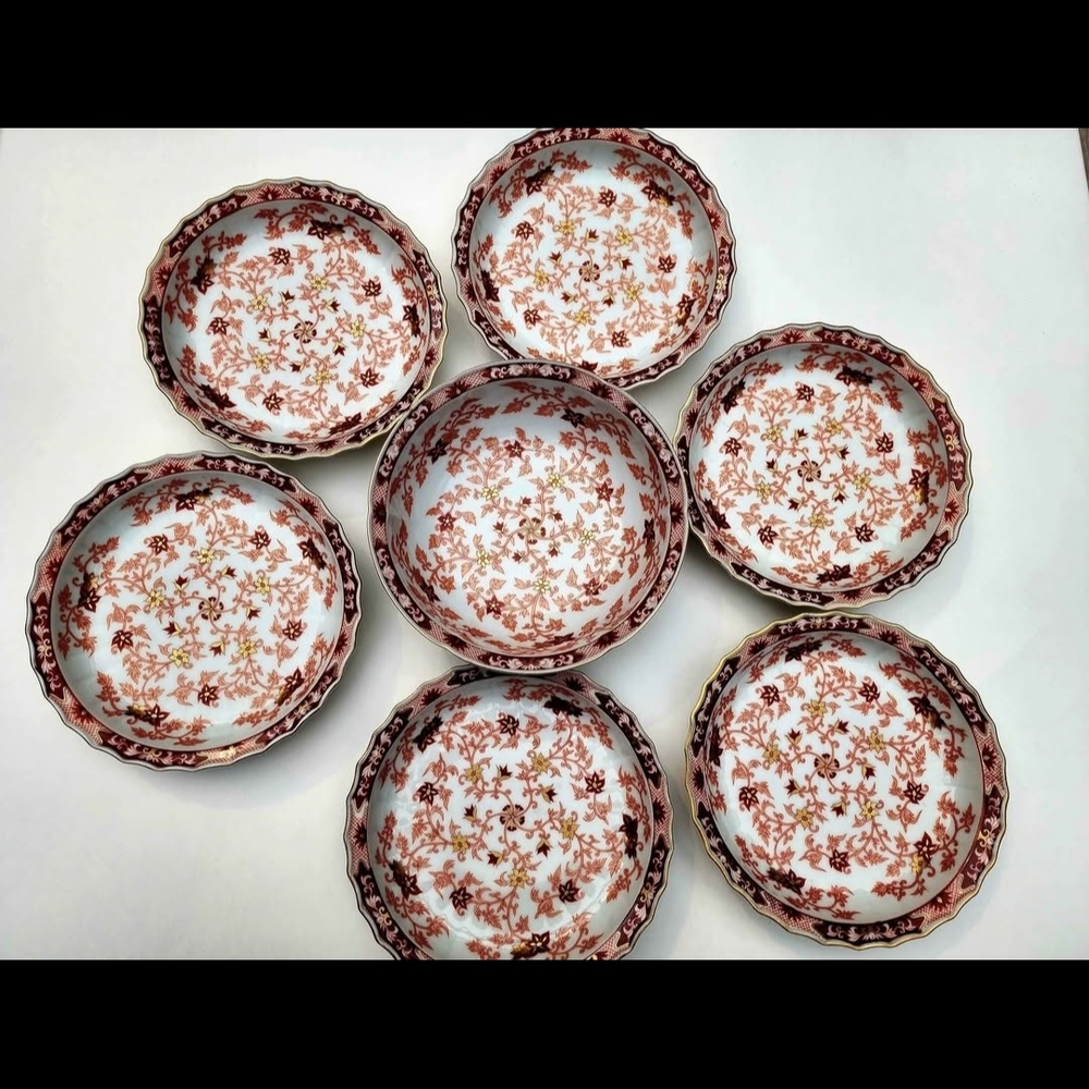 7 Arita Imari Ware Japan Red Gold Deep Plates Serving Bowl Vtg Porcelain Dishes